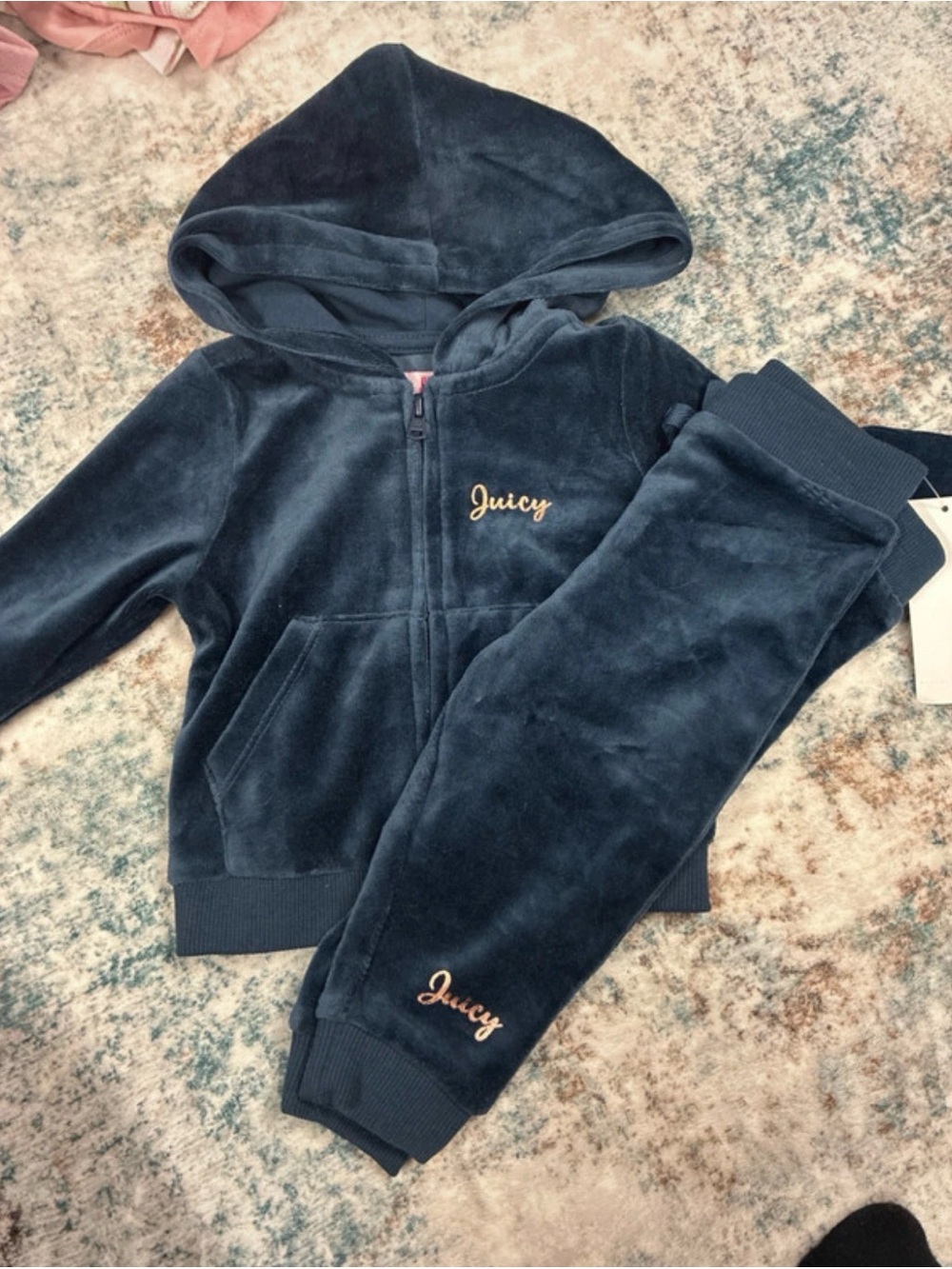 Juicy Couture Kids Navy Velour Hoodie & Joggers with Gold Script